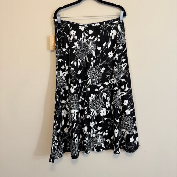 Kate Hill Dark Floral Linen Midi Skirt Black 6P NWT - Picture 2 of 6